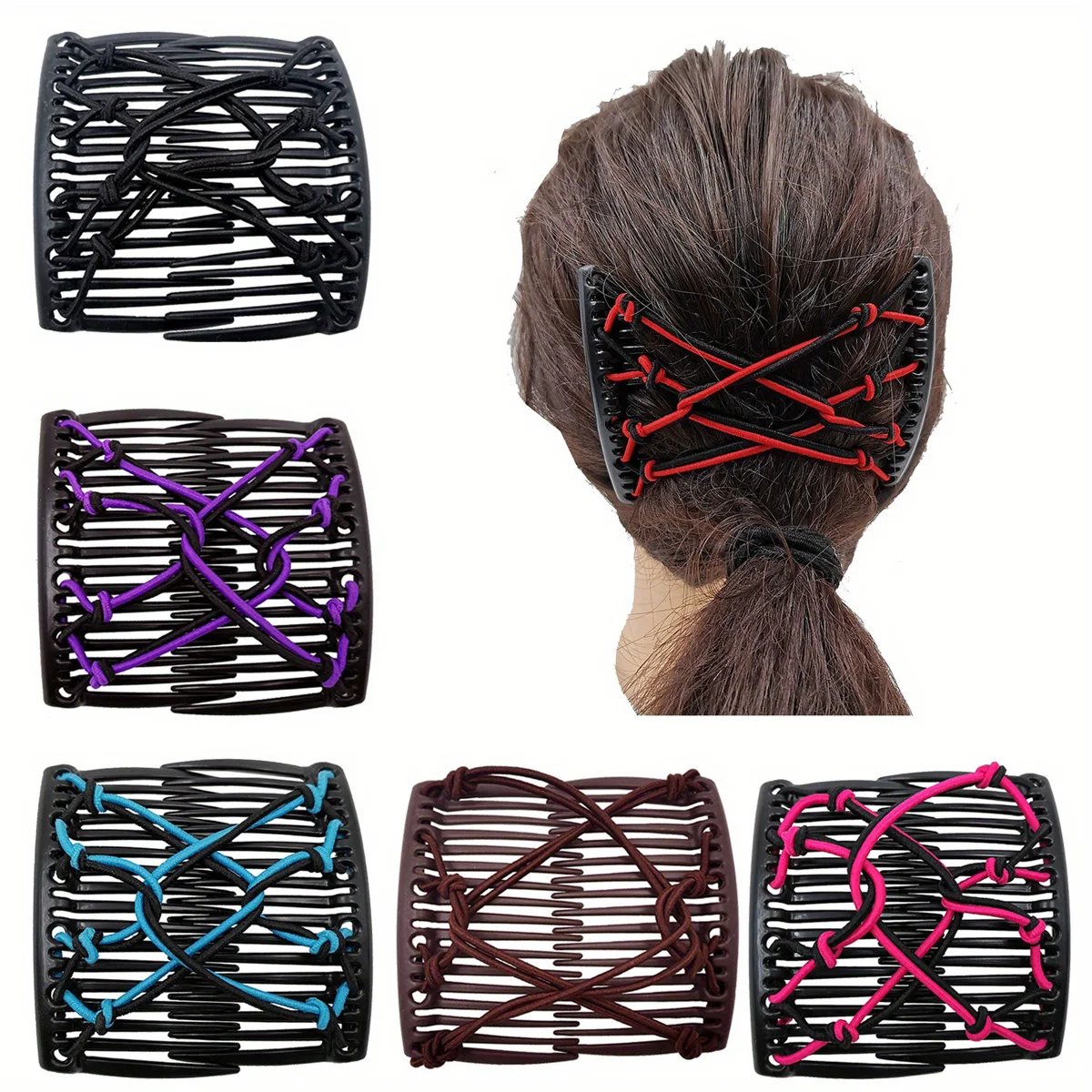 6pcs Fashion Beaded Double Comb Elastic Bobby Pin New Hair Comb Bun Ponytail Variable Hair Tray Insert Comb Hair Accessories