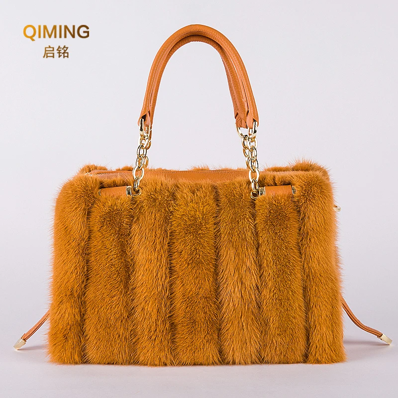 New Real Mink Fur Bag Women Winter Luxury Handbag Ladies Handbags Crossbody Single Shoulder Bag Solid Color Party Hand Bag Woman