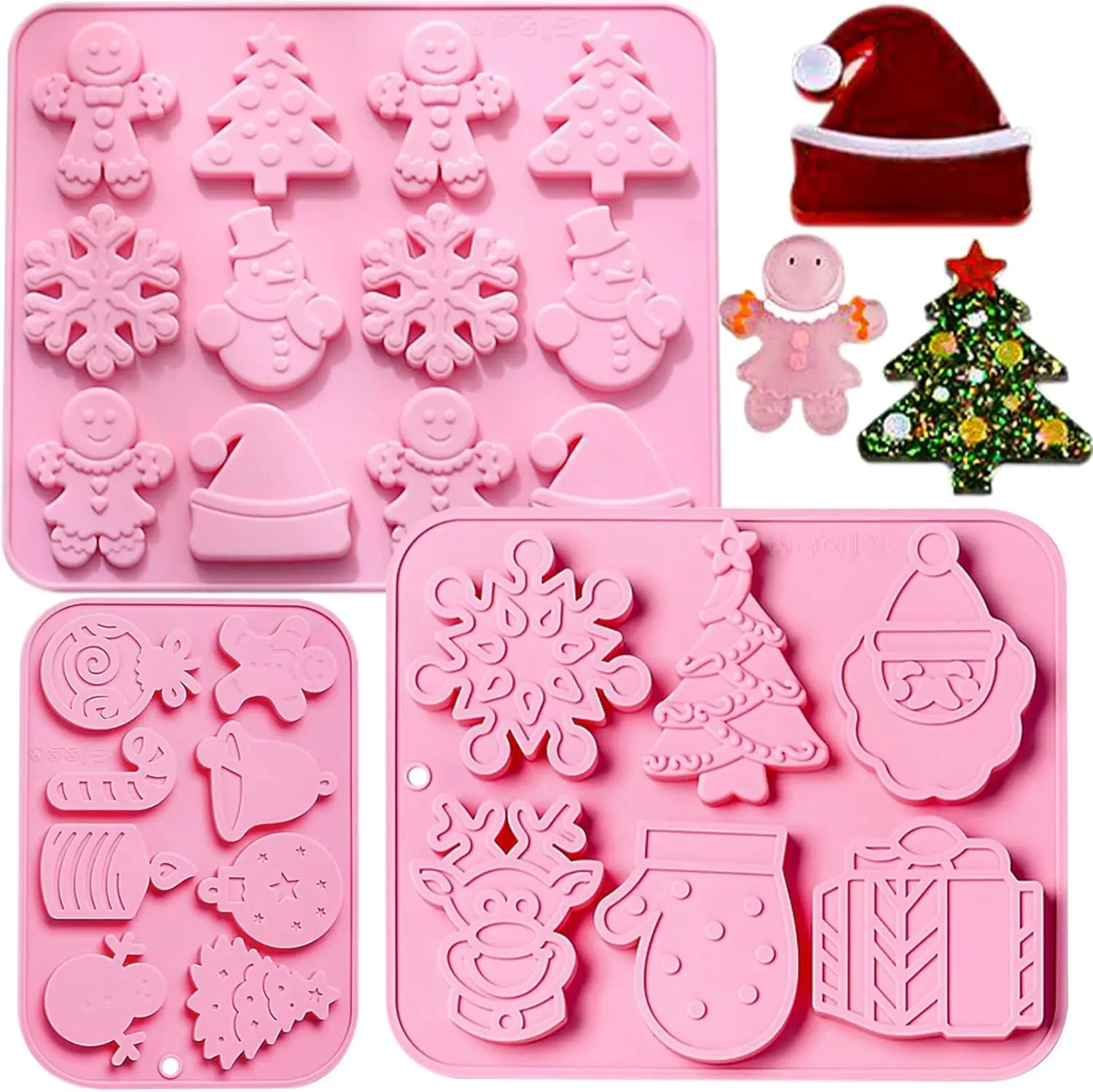 

3PCS Christmas Silicone Molds Gingerbread Snowman Snowflakes Cookie Chocolate Molds Socks Bells Santa Hat Baking Accessories
