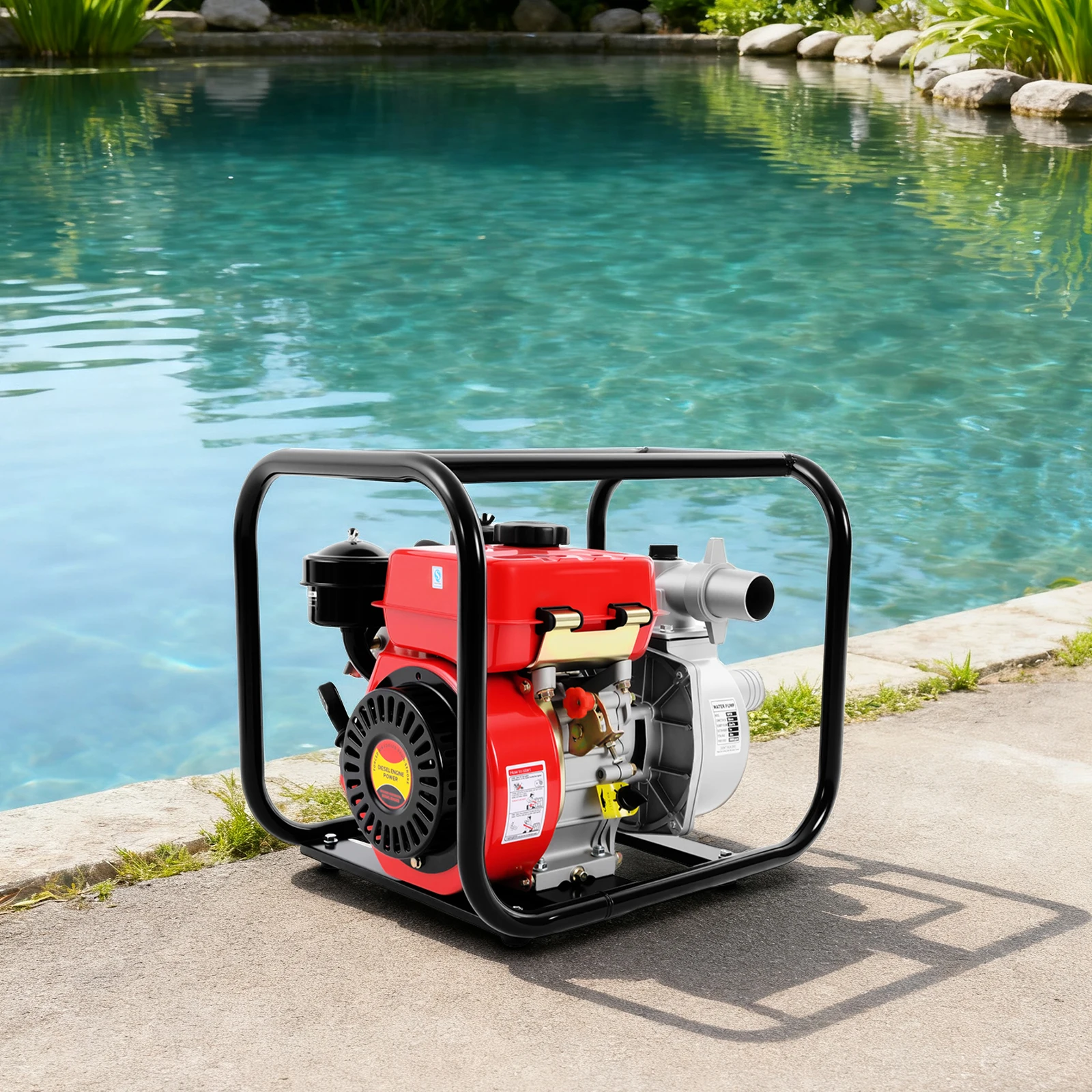 مضخة مياه ديزل 7.5 حصان 110 جرام في الدقيقة محرك شمسي 2 بوصة مع خرطوم 7.5 متر لري المزرعة والصرف ومياه الحريق