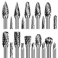 Double Cut Carbide Rotary Burr Set 20Pcs Die Grinder Bits 1/8 Inch Shank Tungsten Carbide Cutting Burrs For Wood Working