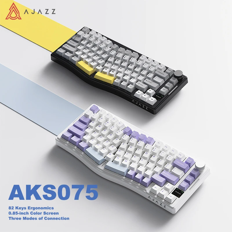 Ajazz AKS075 Wireless Bluetooth Mechanical Keyboard RGB Ergonomic Keyboard Key Switch PBT Keycap 82 Key for PC Laptop Gamer