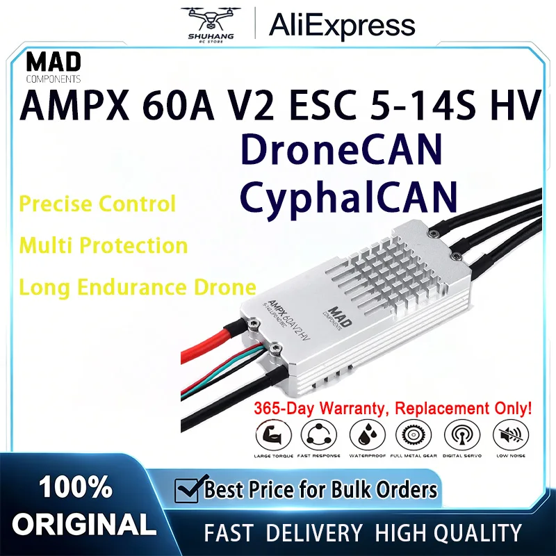 MAD AMPX 60A 5-14S DroneCAN CyphalCAN Waterproof BLDC ESC Multi-Protection Regulator for Long Endurance Drone Motor