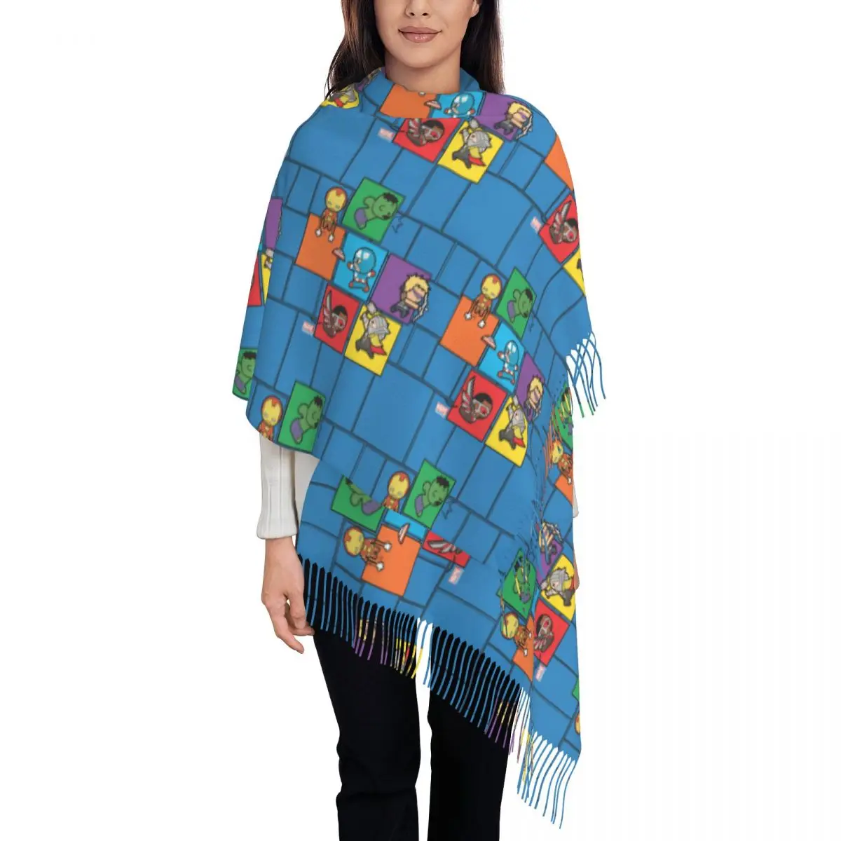 Custom Ladies Large Hulk In Colorful Blocks Scarves Women Winter Fall Soft Warm Tassel Shawl Wraps Scarf