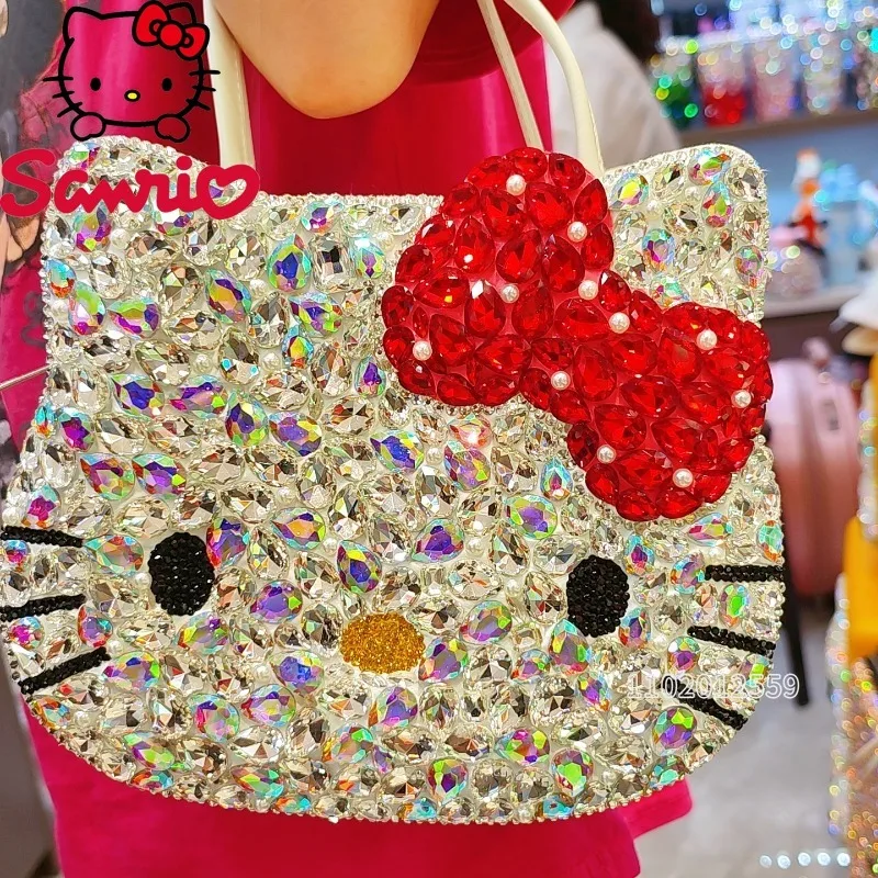 

Sanrio Hello Kitty New Women's Diamond Handbag Luxury Brand Fashion Diamond Women's Shoulder Bag Cartoon Flash Women's Bag