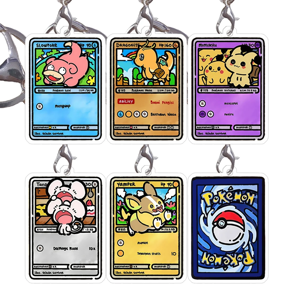 Pokemon Hand Drawn Q Version Comics Series Double-Sided Acrylic Small Cards Keychain Mimikyu Dragonite Yamper Slowpoke Tandemaus