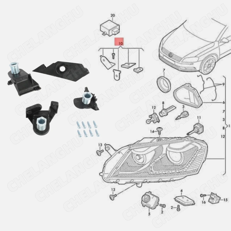

Ремкомплект передних фар для VW Passat B7 2011 2012 2013 2014, европейская версия, автомобильные аксессуары, винт 3AA998225 3AA998226