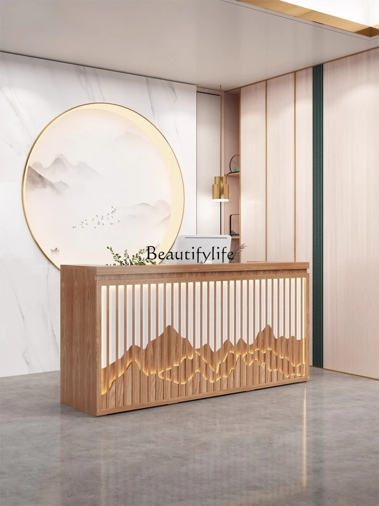New Chinese style checkout page retro solid wood health center famous hotel reception desk