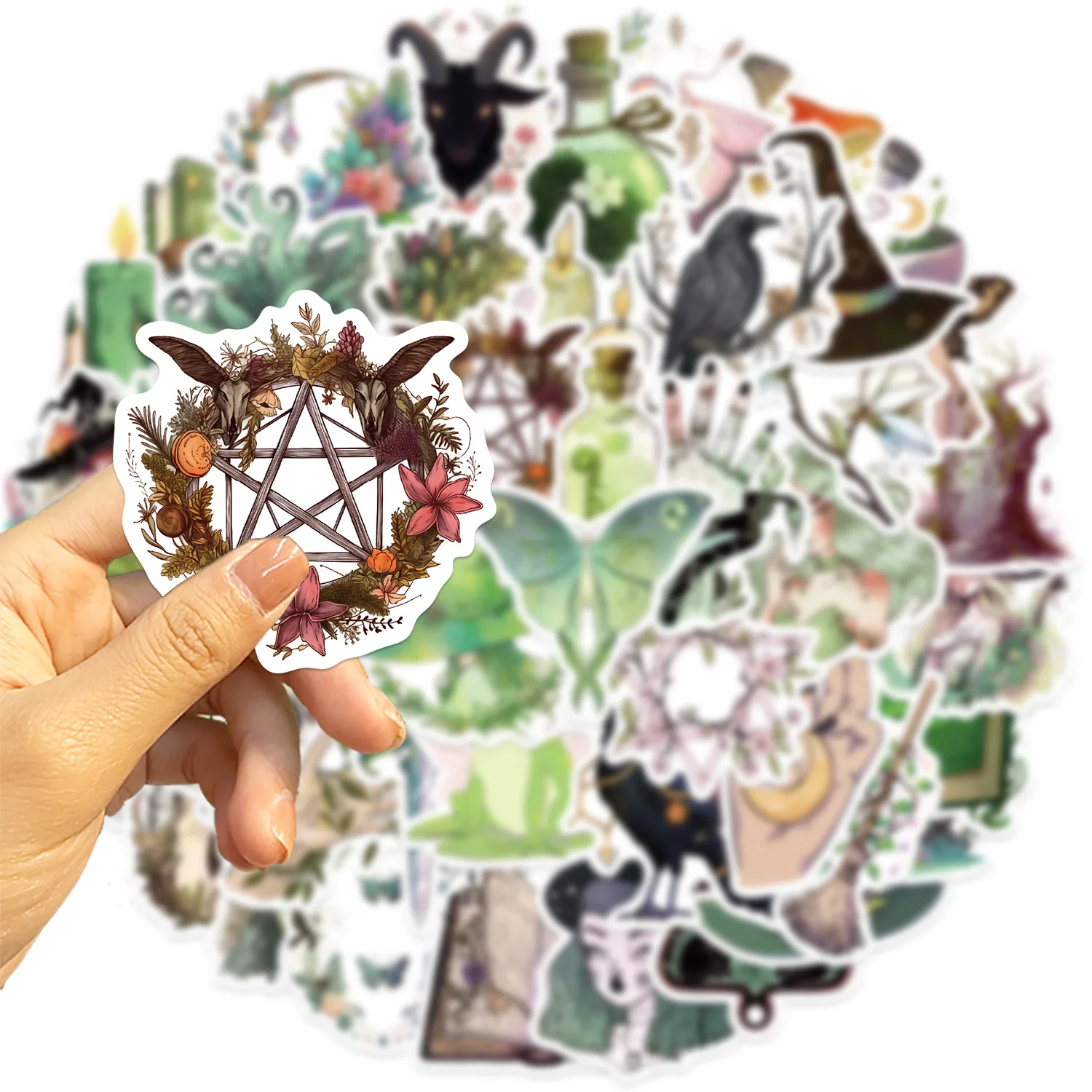 100PCS 핑크 & 그린 만화 마녀 그래피티 스티커 장식용 기타 노트북 여행가방 DIY 방수 문구 스티커