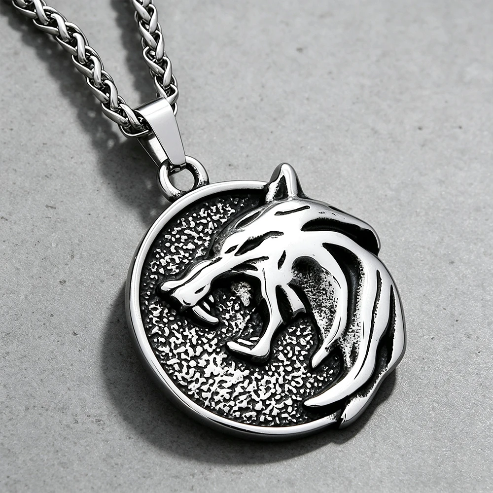 Viking Wolf Head Pendant Necklace Unisex Norse Memorial Spiritual Talisman Stainless Steel Jewelry Gift Dropshipping