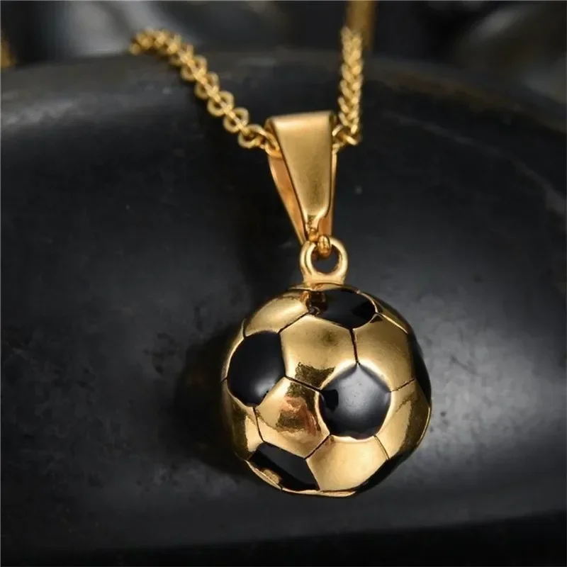 Trendy Football Link Chain Soccer Charm Necklace Pendant Gold Color Sport Ball Jewelry Men Boy Children Gift Pendant Necklaces