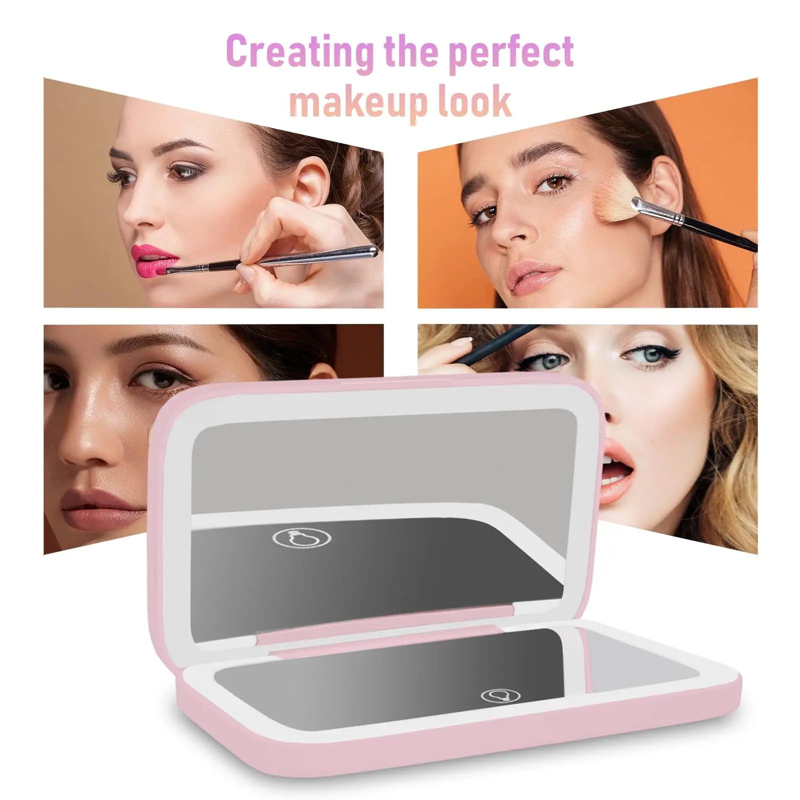 Make-Up Spiegel Met Licht Reis Mini Make-Up Spiegel Dubbelzijdig Usb Oplaadbaar Touchscreen