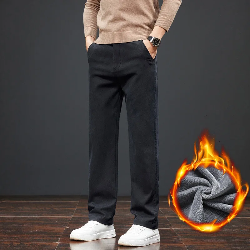 

New Men's Casual Pants Loose Straight Versatile Trousers Trendy Velvet Thick Long