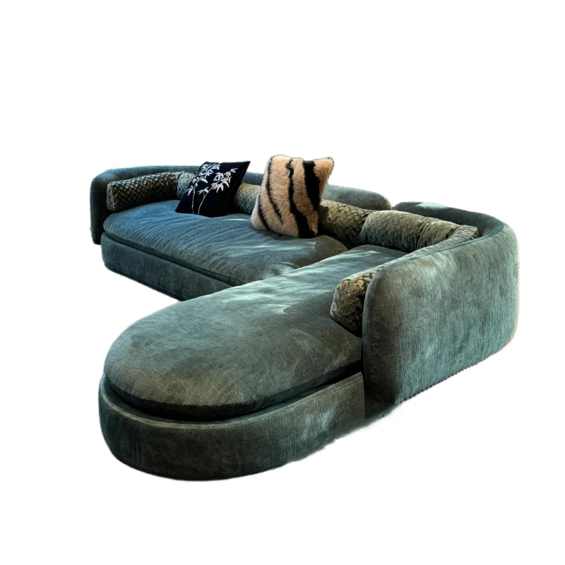 

&c French Designer Arc Sofa Large Retro Forest Green Fabric Corner Relaxation Living Room Furniture
