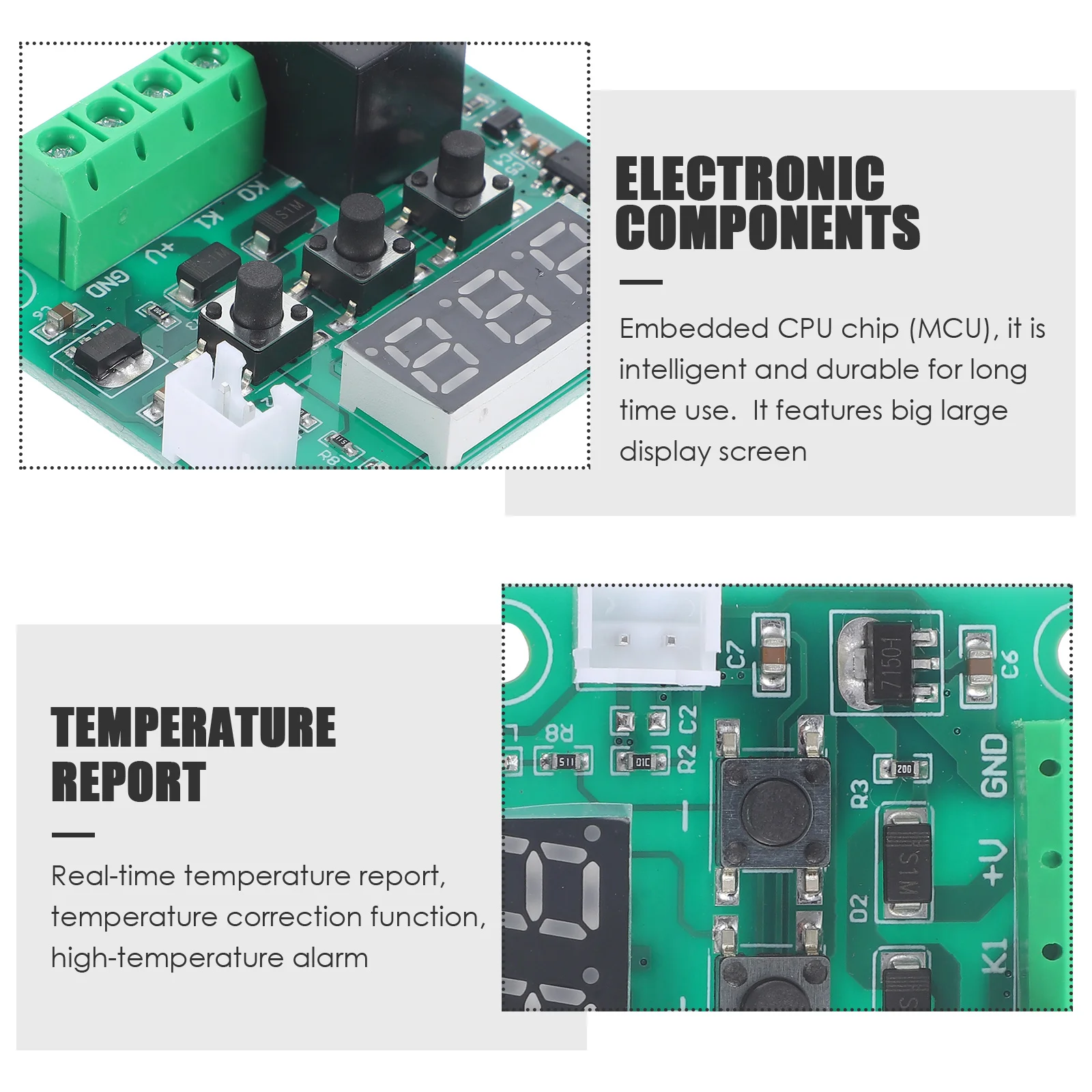 

2Pcs Digital Thermostat Module Stable Reliability Temperature Correction High-Temperature Alarm