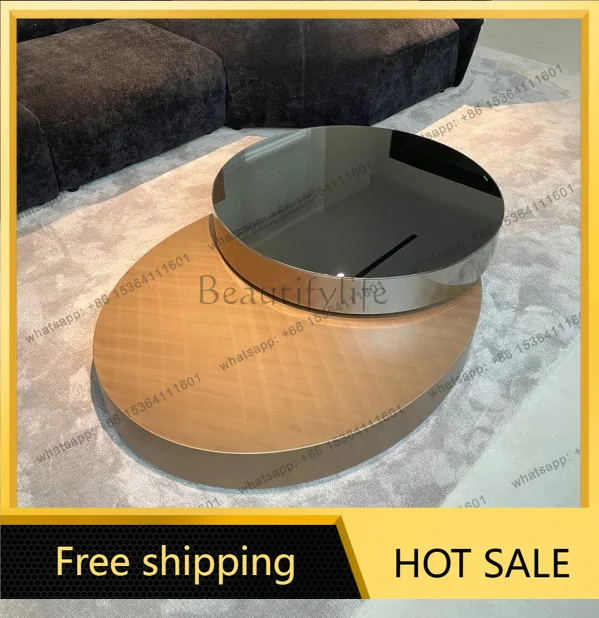 LS Yisheng creative rotatable coffee table Italian minimalist modern simple stainless steel oval coffee table