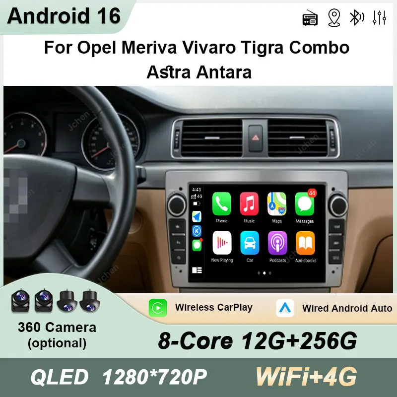 For Opel Meriva Vivaro Tigra Combo Astra Antara GPS Navi 7 inch Android 16 Wireless CarPlay Bluetooth Auto Tools Head Unit QLED