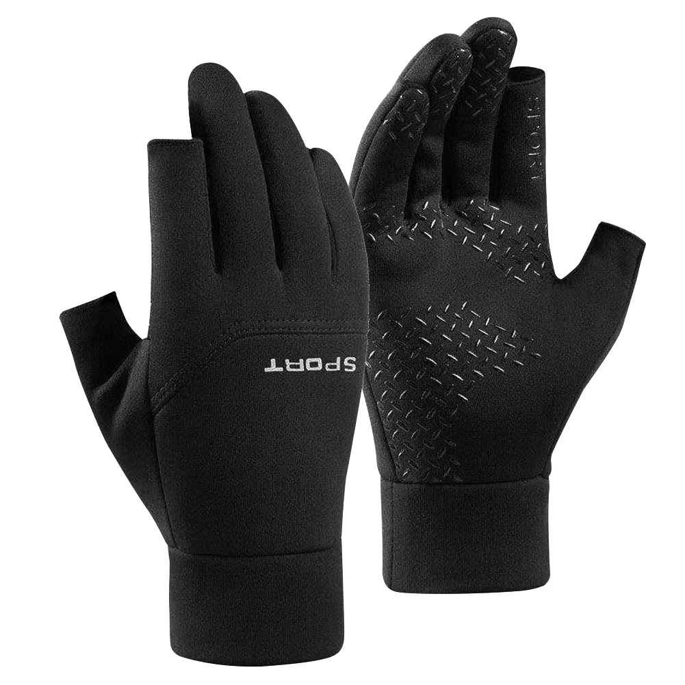 2-Fingerless Winter Cycling Gloves Touch Screen Outdoor Anti-Slip Gloves Windproof Ice Fishing Winter Gloves for Outdoor Sports