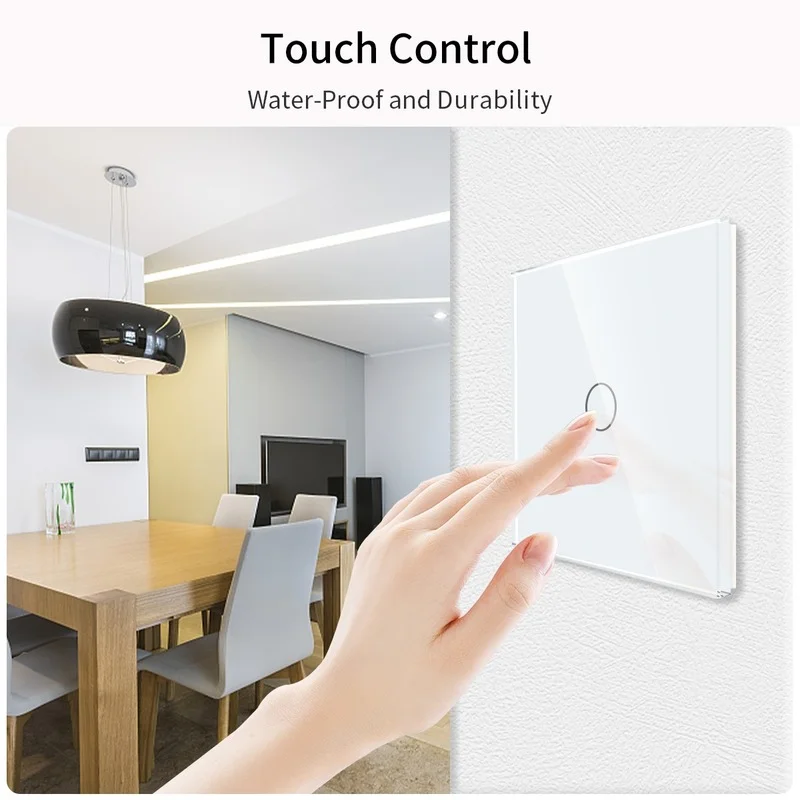 Bingoelec EU Light Switch AC100-240V Tempered Black White Crystal Glass Panel Touch Wall Light Sensor Button LED Indicator