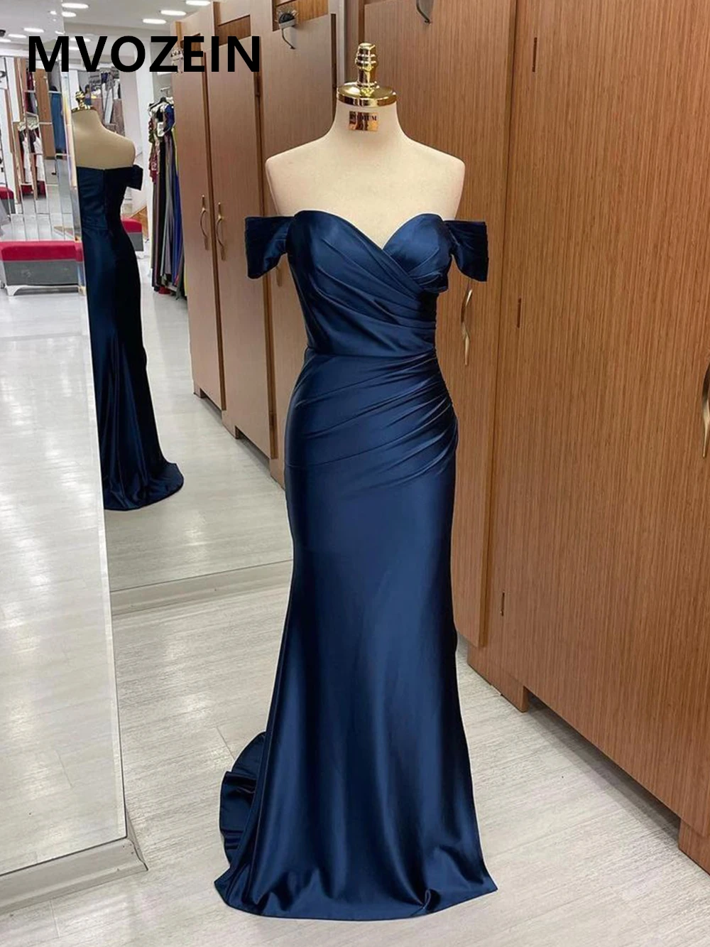 

Royal Blue Dresses for Women 2023 Satin Off The Shoulder Sheat Pleat Sweethert Neck Zipper Back Evening Dess Formal Dresses