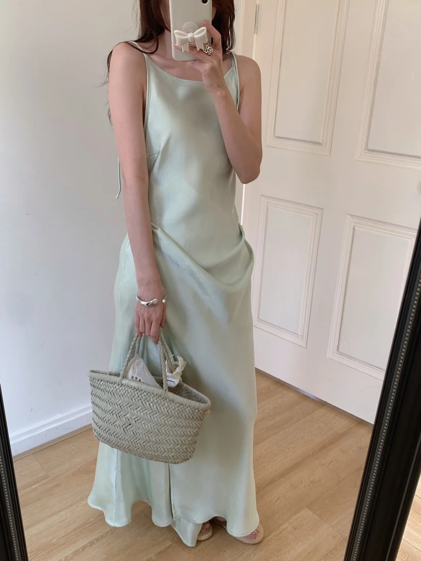 الغريبة كيتي فستان زفاف طويل أنيق شارع العليا الصيف بلا أكمام 2025 جديد سليم الساتان شيك لطيف Mujer الصلبة إغلاق الخصر