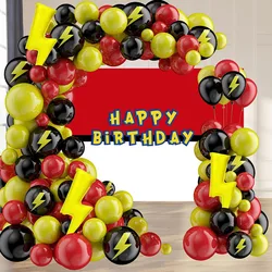 Red Black Yellow Balloon Arch Set Birthday Party Supplies, Including Balloon Arch, Lightning Aluminum Foil Balloon, Happy Birthday Background Banner, Suitable for Cartoon Ball Happy Birthday Decoration