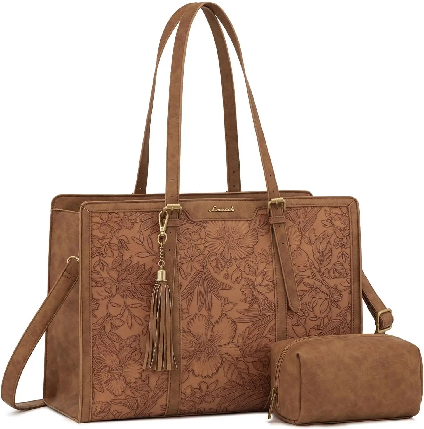 

Винтажная кожаная сумка-тоут для ноутбука для женщин, 15,6 дюймов, большая вместимость, деловая сумка с клатчем для офиса и путешествий