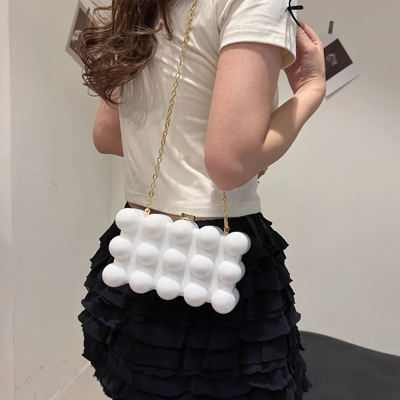 Bolso de hombro con caja acrílica para mujer, bandolera de lujo con diseño único y cadena cuadrada para fiesta y noche, tendencia 2024