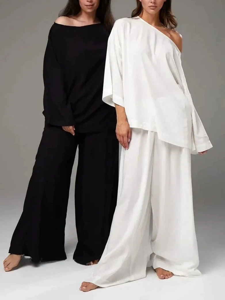 

Новый простой ленивый повседневный свободный комплект из топа и брюк, длинный све, полиэфирная ткань, осенний комплект моды, женская одежда, ансамбль