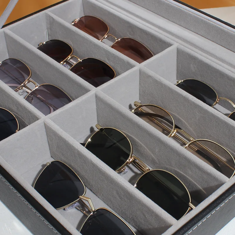 2022 New Sunglasses Organizer PU Leather  2/3/4/5/6/8 Slot  Sunglasses Storage Box Glasses Display Portable Folding Glasses Box