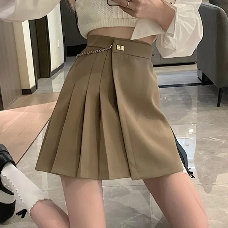 High Waist Mini Skirts Women New Korean Style Streetwear All-match Solid Color Ladies A-line Short Pleated Skirt