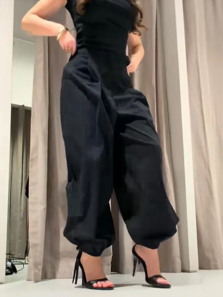 ソリッドブラックバギーハーレムパンツ女性のカジュアル弾性カフハイウエストルーズパンツ 2026 新作春秋シックなストリートウェア