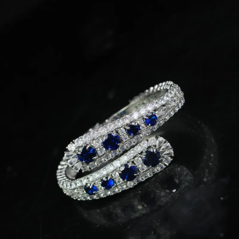 Double Track Staggered Sapphire Bracelet, Exquisite Fashion and Versatile Arm