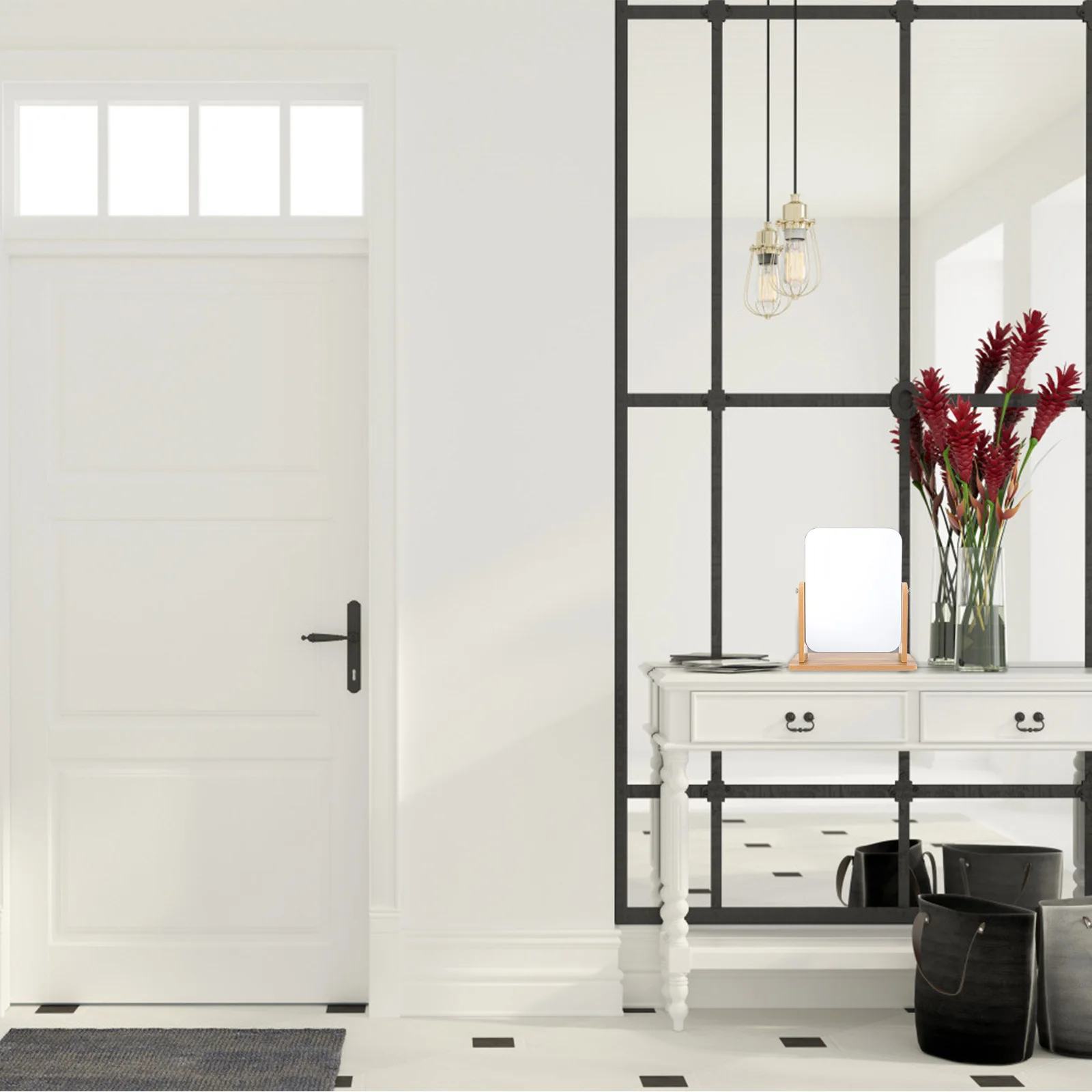 

1Pcs Makeup Mirror Desktop Table Mirror with Large 360 Degree Rotation Wooden Base Compact Portable Bathroom Home Use