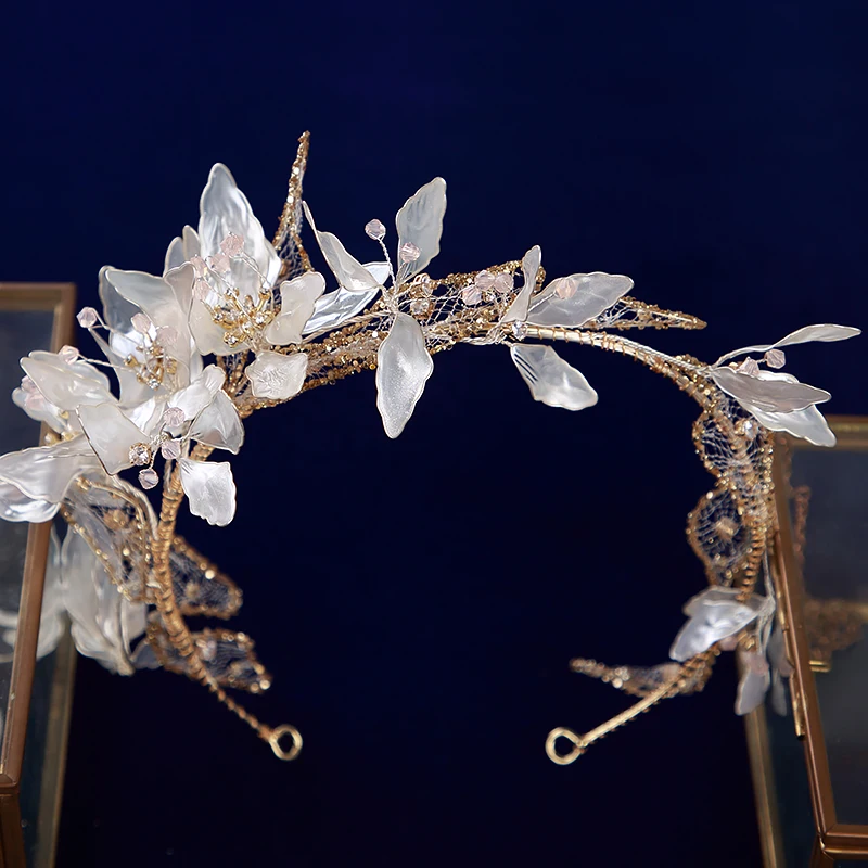 

Romantic White Resin Leaves Headbands For Brides Soft Hairbands Tiaras Wedding Hair Accessories