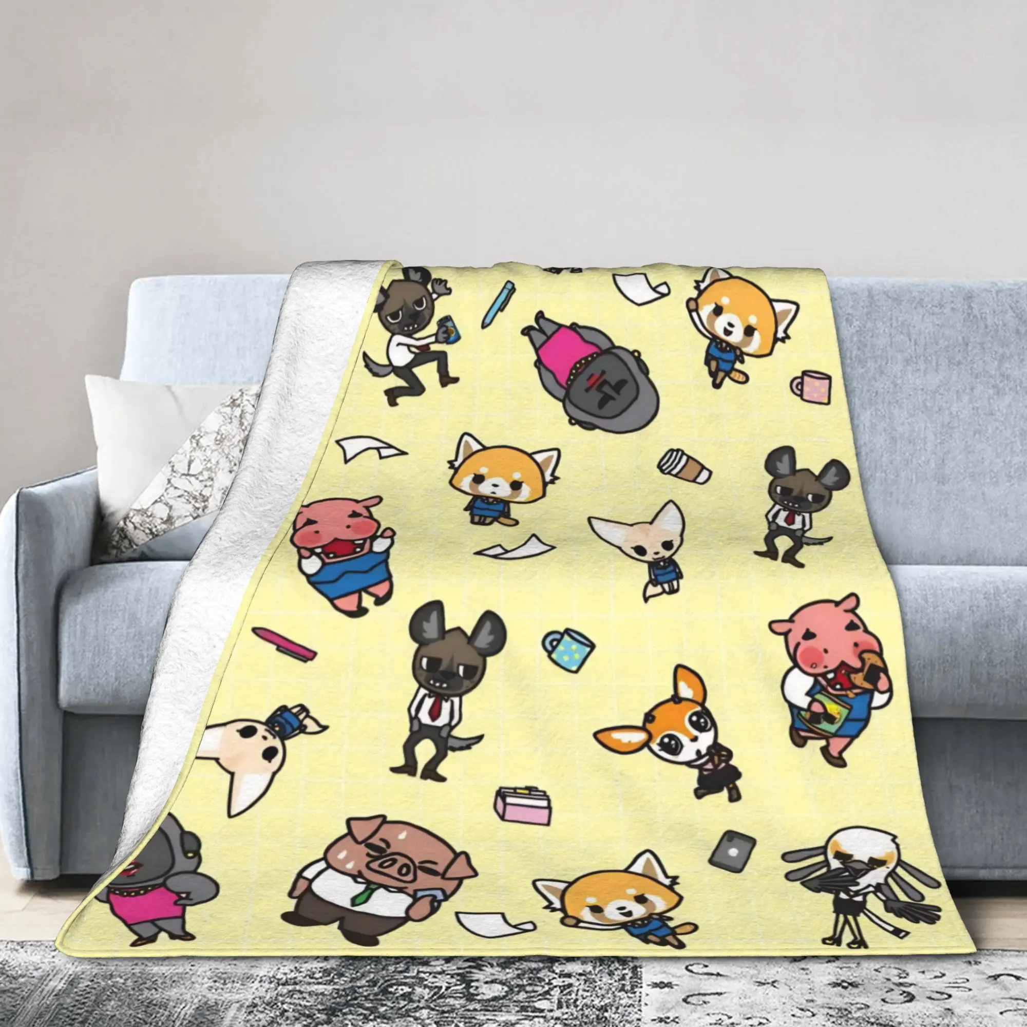 Aggretsuko Fleece Throw Blankets Retsuko Anime Blanket for Sofa Office Warm Bed Rug