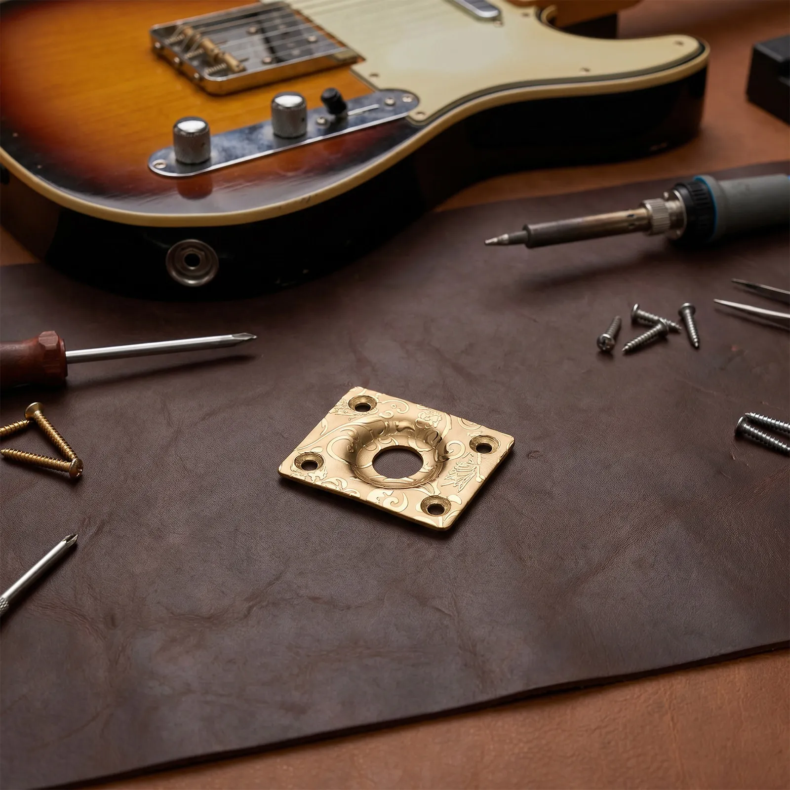 Square Vintage-Style Engraved Black Guitar Output Jack Plate – Stainless Steel Replacement for Electric & Bass Guitars