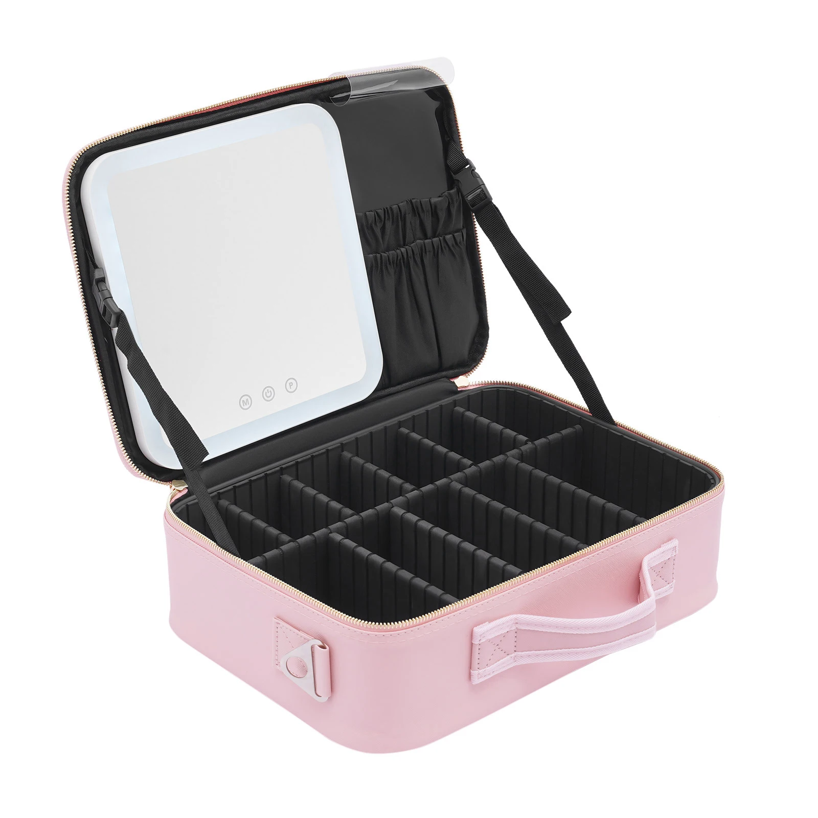 Portable Makeup Organizer storage Cosmetic Bag Case Travel Mirror and 3 Color Settings LED Lights