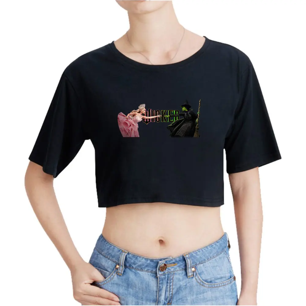 

Wicked Elphaba and Glinda Vintage 90s Crop Top Exposed Navel T-Shirt Oversize ONeck Tops Women Funny Tshirt Fashion