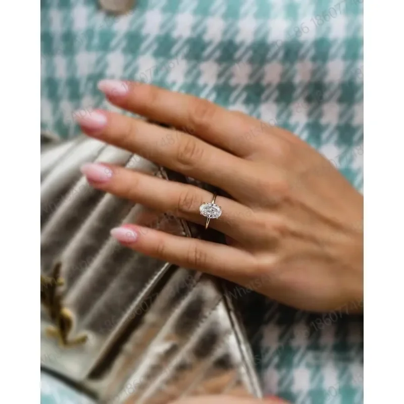 PTX Crushed Ice Hybrid Oval Cut Moissanite Rings Loose Gemstones Engagement Rings for Women Couple Customized Wedding Ring