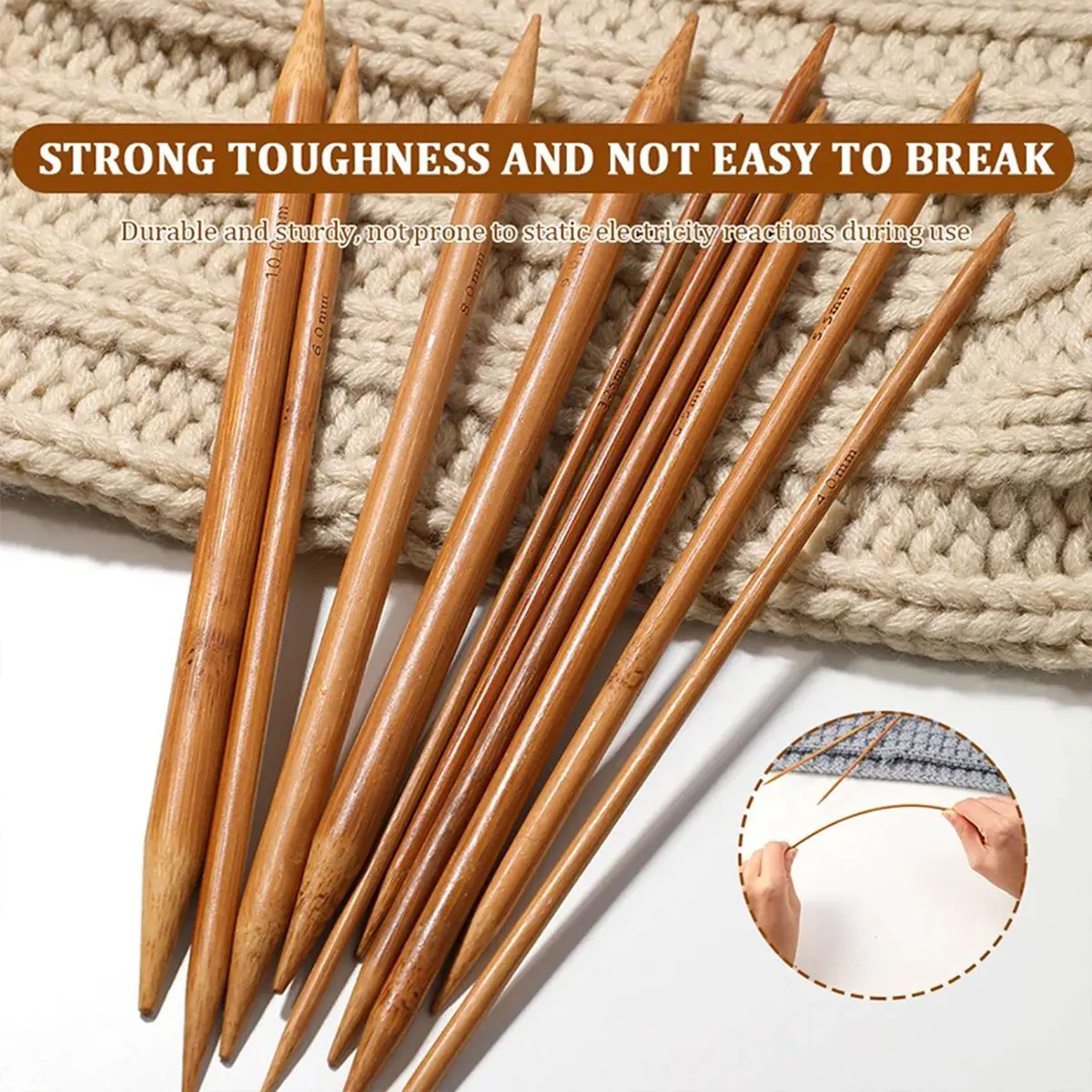 75pcs 20cm Bamboo Knitpicks Knitting Needles Set Double Pointed Carbonized Knit Yarn Weave Craft (2.0mm-10mm)