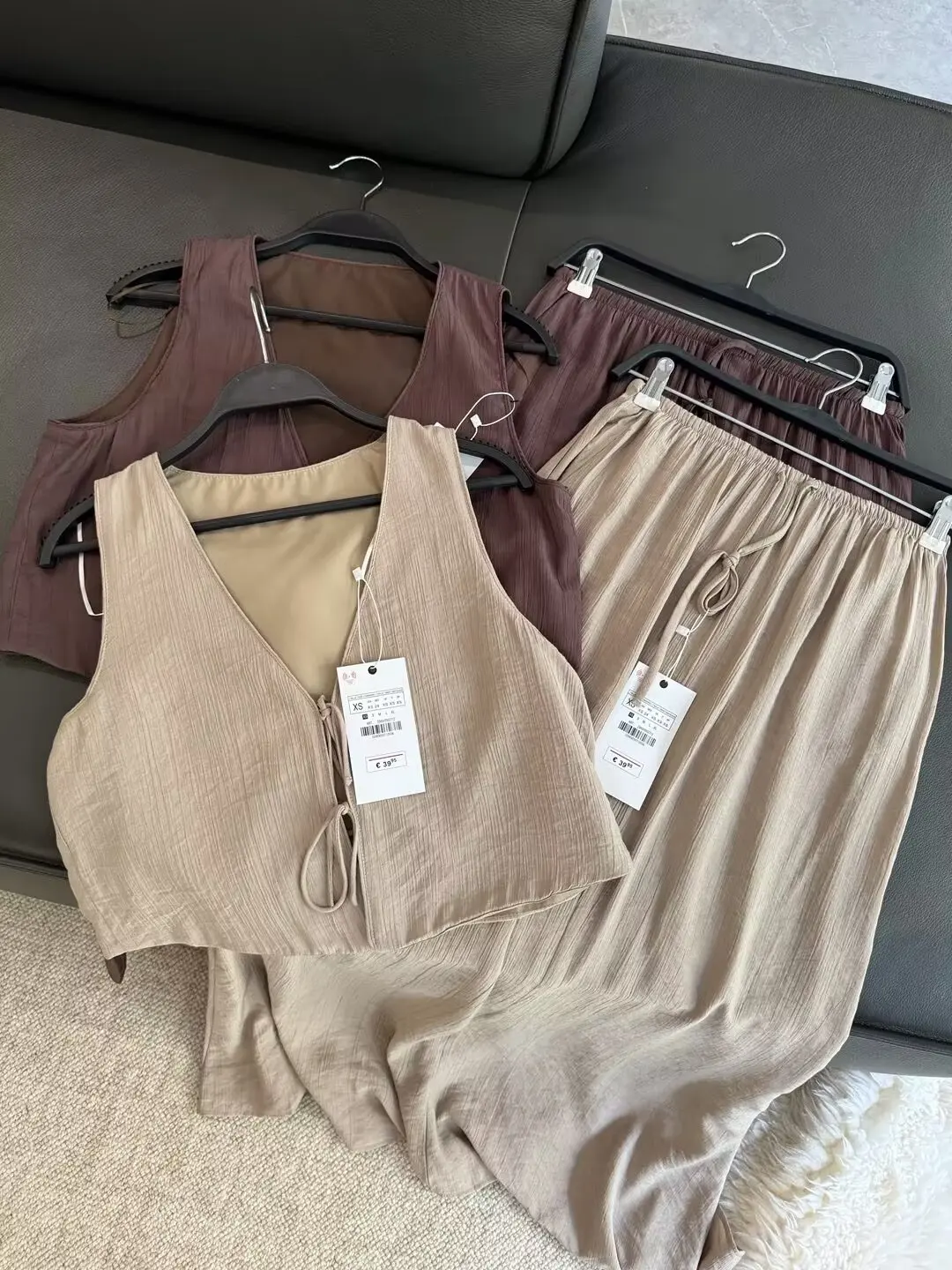 GlaTop à lacets mélangé pour femme, rétro fibre, jupe taille élastique, mode décontractée, imbibé, nouveau, 2 pièces, 2024