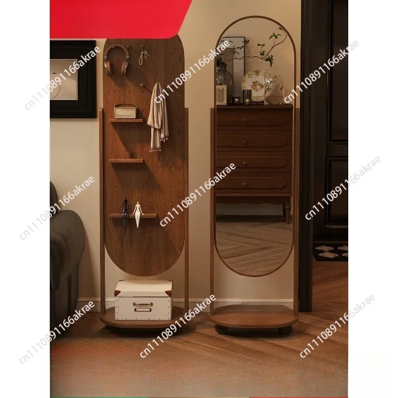 Medieval style full-length mirror movable rotating floor mirror household bedroom hole board integrated