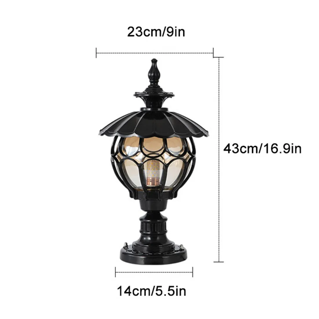 Vintage Outdoor Post Lantern,Black Rustic E27 Globe Glass Shade Outside Pillar Lighting for Gardens,Yards,Balconies,Entrances