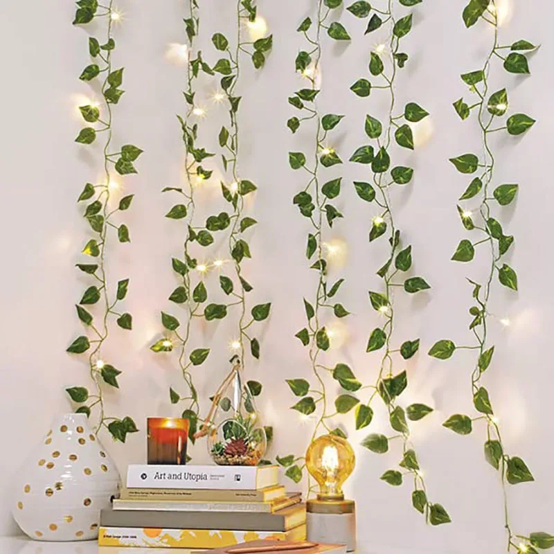 Artificial Leaf Led String Flower Lights Garland Christmas Decoration Outdoor Room Curtain Lamp Wedding Party Garden Decor