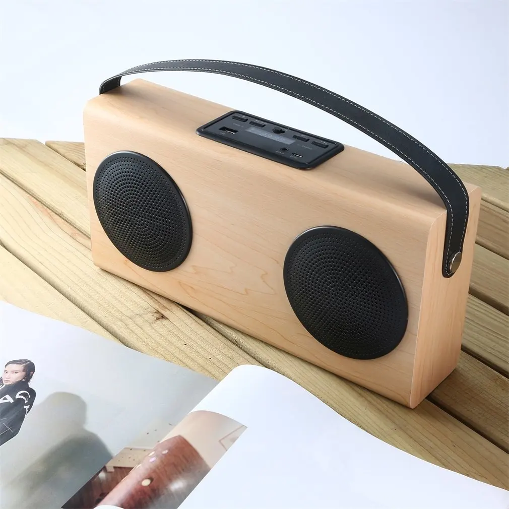 

Wooden Bluetooth-compatible Speaker FM Radio MP3 Player Aux Portable Wireless 4000mah Rechargable Battery for Tablet Computer