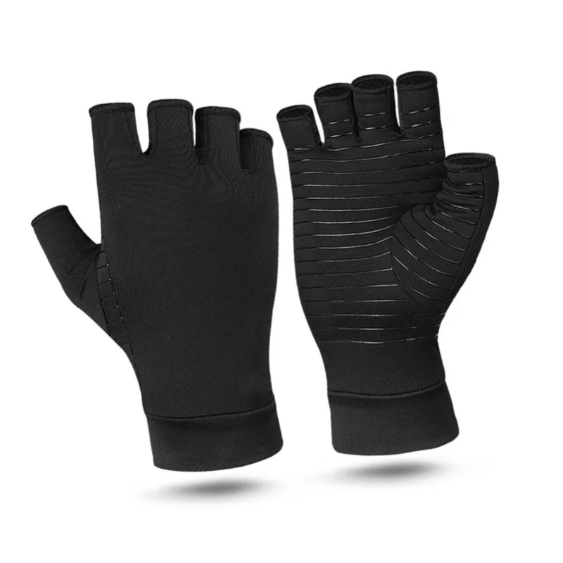 Copper Compression Arthritis Gloves Anti Slip Copper Infused Fingerless Gloves For Men Women Black view 2