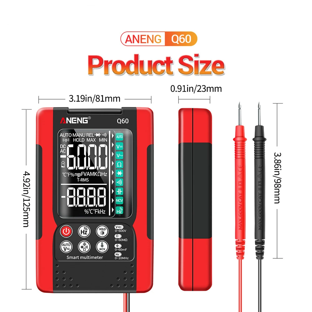Q60 مقياس متعدد رقمي صغير ذكي 6000 عدد AI التعرف على الكلام الترانزستور تستر صحيح RMS السيارات الكهربائية السعة متر