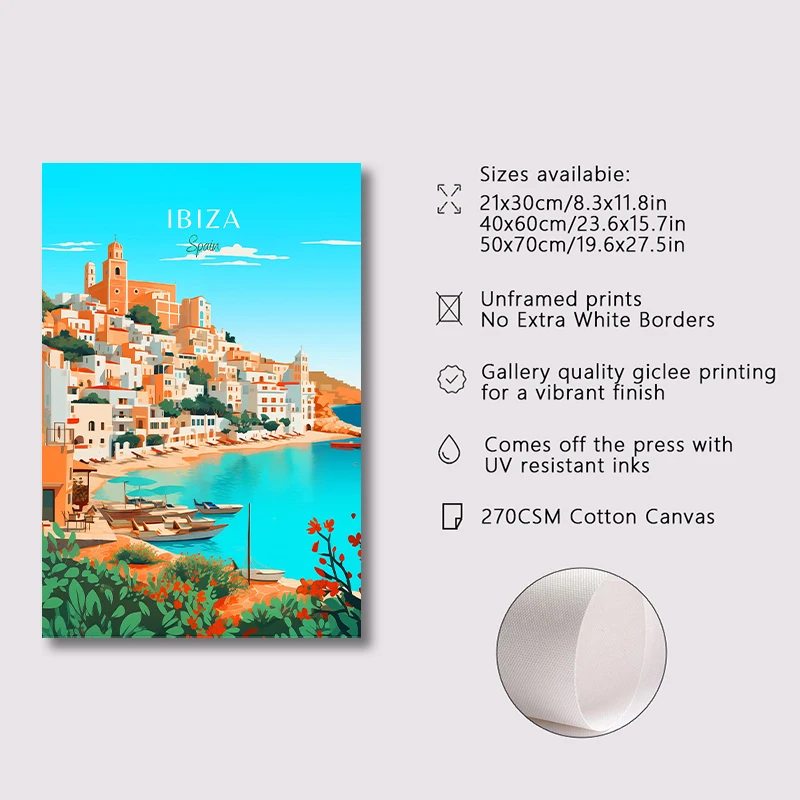 1pc frameless Spain Travel Poster Paris Gran Canaria Barcelona Madrid Granada Landscape Canvas Print Painting Wall Art Picture R