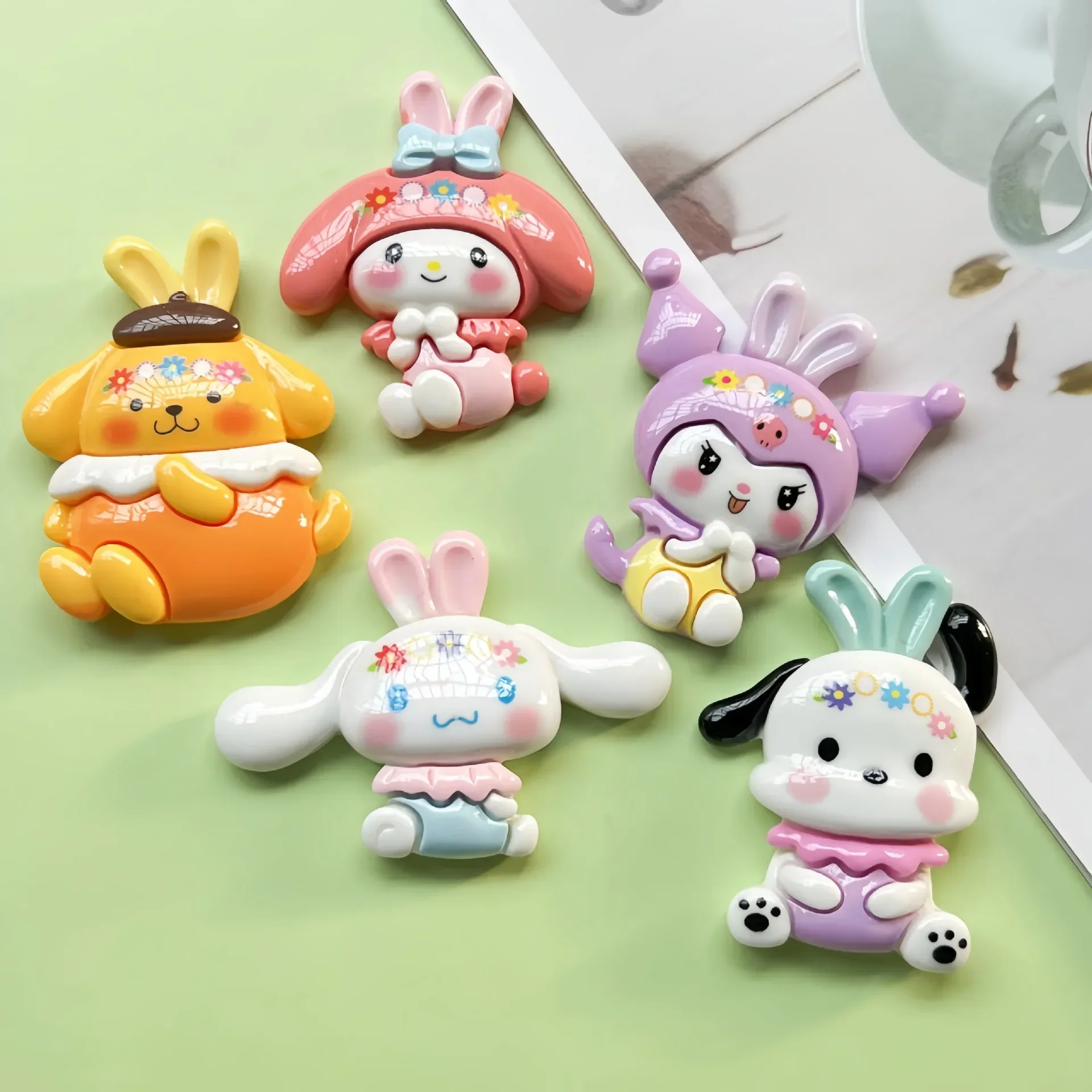 

2 шт. большой мультяшный венок Sanrio, аксессуары из смолы, Hello Kitty, смоляный кабошон с плоской задней частью, кавайные материалы для декора комнаты